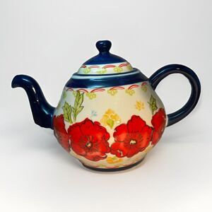 Coastline Imports Dutch Wax Floral Coffee Teapot - Red/Blue/White